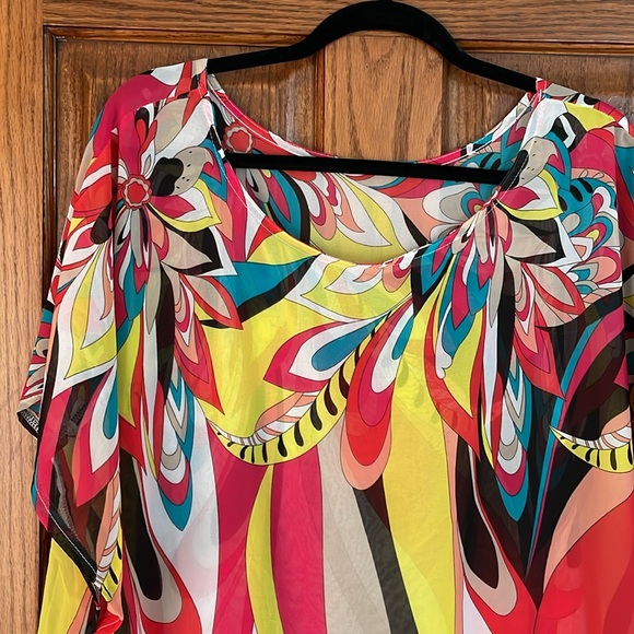 Colorful Floral Print Chiffon Kaftan Swimsuit Cover up Beach Long Dress ONE SIZE - Picture 4 of 4